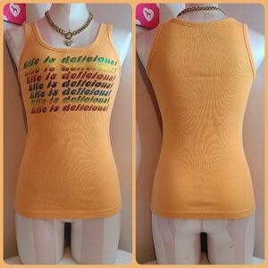 VTG Victoria's Secret 100% Cotton Ribbed Graphic Tank Size Lg Orange